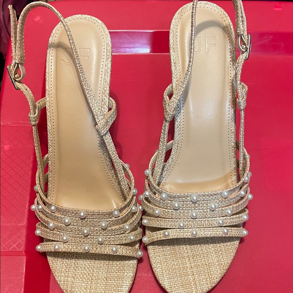Beige Sandals with Pearl Details